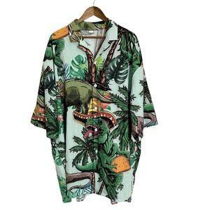 Dinosaur T-Rex Shirt Mens 5x Button Down Front Short Sleeve Mexican Food Tacos